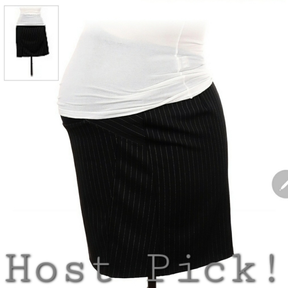 Two Hearts Maternity Skirt Black Pinstripe Women's XL Full Panel Stretch Waist